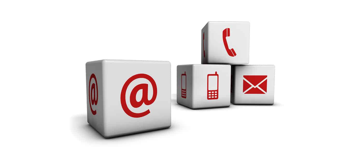 Kontakt Psychologischer Berater Banner Kontakt - Würfel mit @, Handy und Email Symbol
